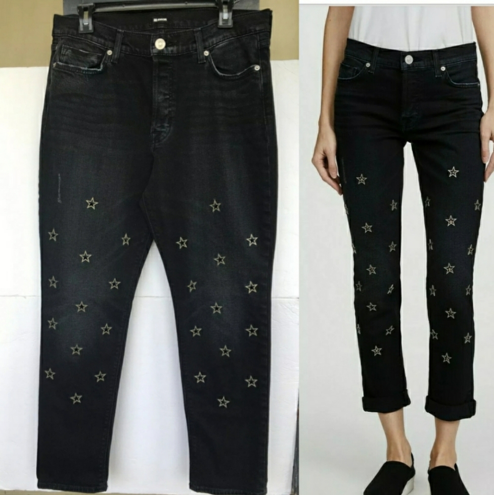 Hudson Riley Crop Slim Straight Jeans Black 30
